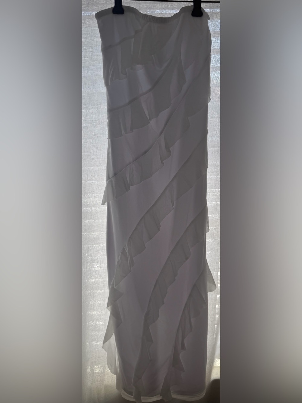 Elegant Ruffled Chiffon Maxi Dress - Light Gray